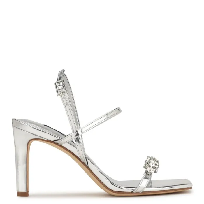 Nine West Sandals Women Oreece Heeled Slingback Sandals Silver