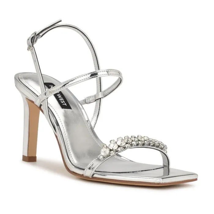 Nine West Sandals Women Oreece Heeled Slingback Sandals Silver Nine West Sandals Women Oreece Heeled Slingback Sandals Silver