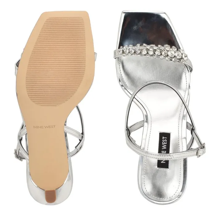 Nine West Sandals Women Oreece Heeled Slingback Sandals Silver Nine West Sandals Women Oreece Heeled Slingback Sandals Silver