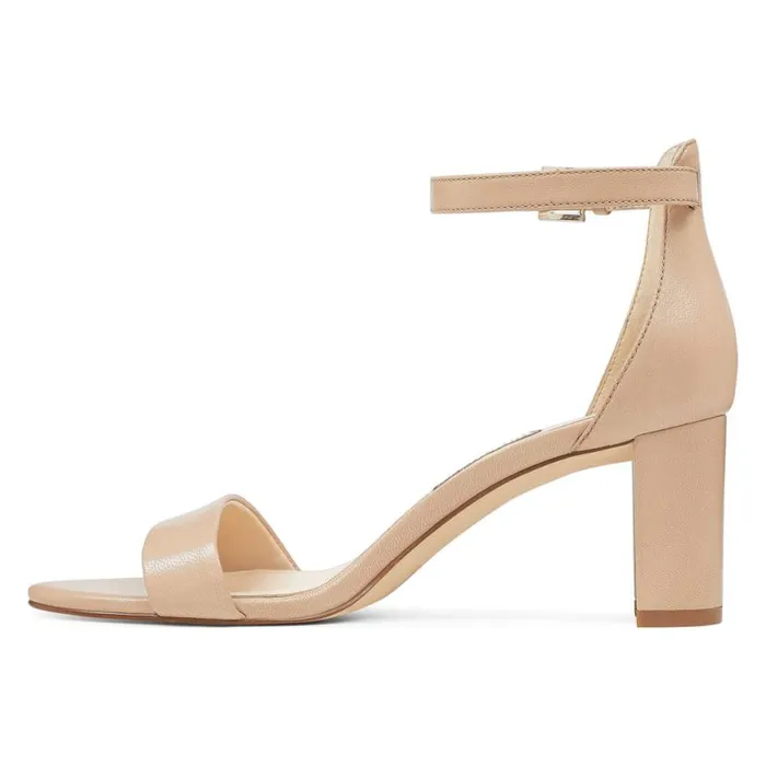 Nine West Sandals Women Pruce Ankle Strap Block Heel Sandals Barely Nude Leather Nine West Sandals Women Pruce Ankle Strap Block Heel Sandals Barely Nude Leather