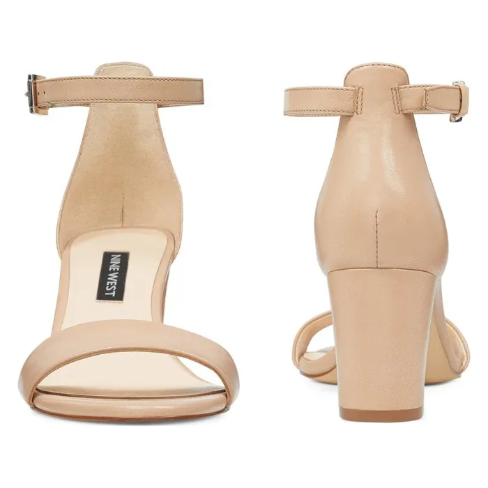 Nine West Sandals Women Pruce Ankle Strap Block Heel Sandals Barely Nude Leather Nine West Sandals Women Pruce Ankle Strap Block Heel Sandals Barely Nude Leather