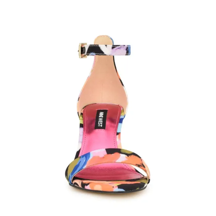 Nine West Sandals Women Pruce Ankle Strap Block Heel Sandals Black Floral