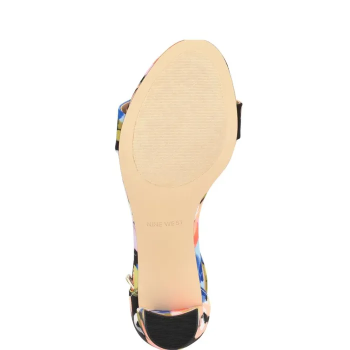 Nine West Sandals Women Pruce Ankle Strap Block Heel Sandals Black Floral
