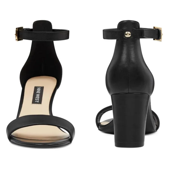 Nine West Sandals Women Pruce Ankle Strap Block Heel Sandals Black Leather Nine West Sandals Women Pruce Ankle Strap Block Heel Sandals Black Leather