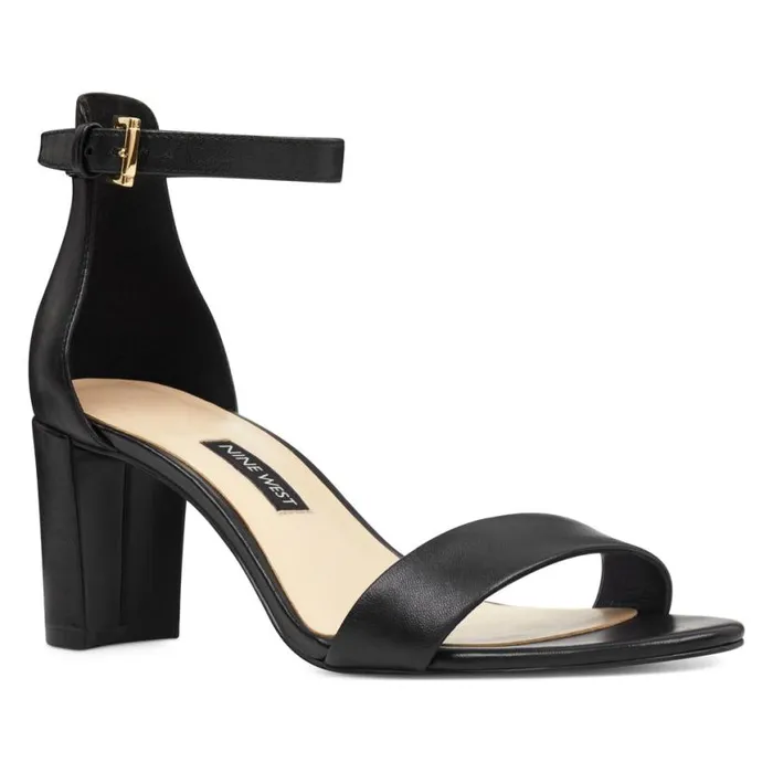 Nine West Sandals Women Pruce Ankle Strap Block Heel Sandals Black Leather Nine West Sandals Women Pruce Ankle Strap Block Heel Sandals Black Leather