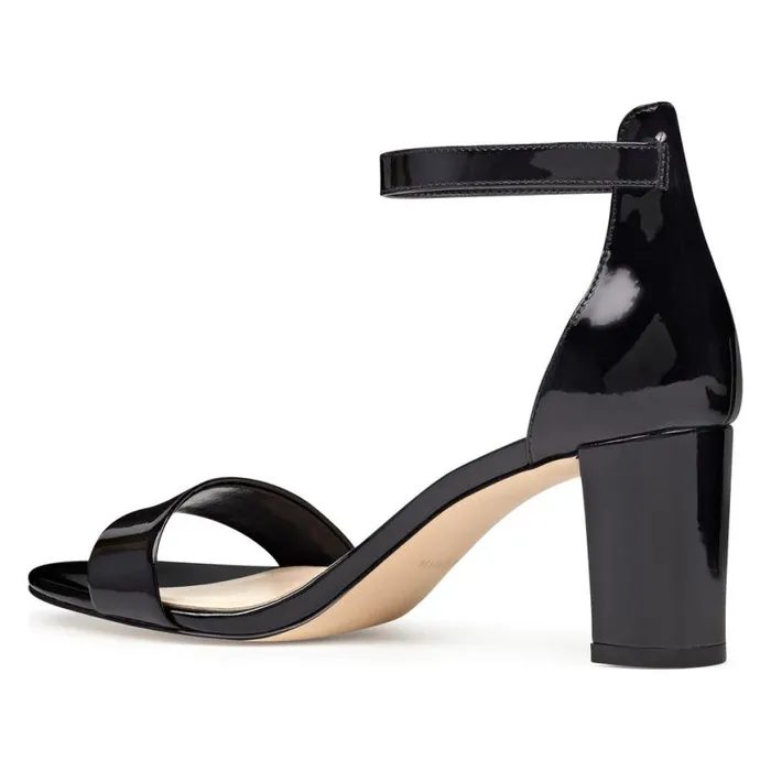 Nine West Sandals Women Pruce Ankle Strap Block Heel Sandals Black Patent Nine West Sandals Women Pruce Ankle Strap Block Heel Sandals Black Patent