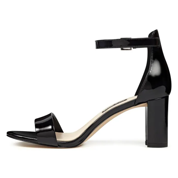 Nine West Sandals Women Pruce Ankle Strap Block Heel Sandals Black Patent Nine West Sandals Women Pruce Ankle Strap Block Heel Sandals Black Patent