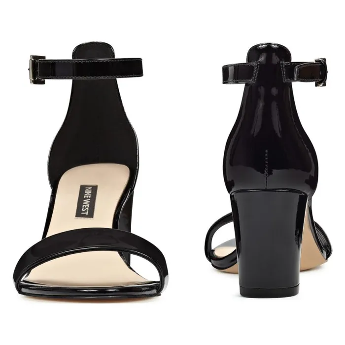 Nine West Sandals Women Pruce Ankle Strap Block Heel Sandals Black Patent Nine West Sandals Women Pruce Ankle Strap Block Heel Sandals Black Patent