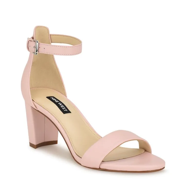 Nine West Sandals Women Pruce Ankle Strap Block Heel Sandals Light Pink