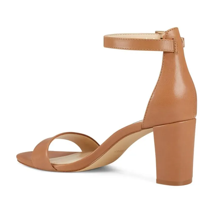 Nine West Sandals Women Pruce Ankle Strap Block Heel Sandals Natural Leather Nine West Sandals Women Pruce Ankle Strap Block Heel Sandals Natural Leather