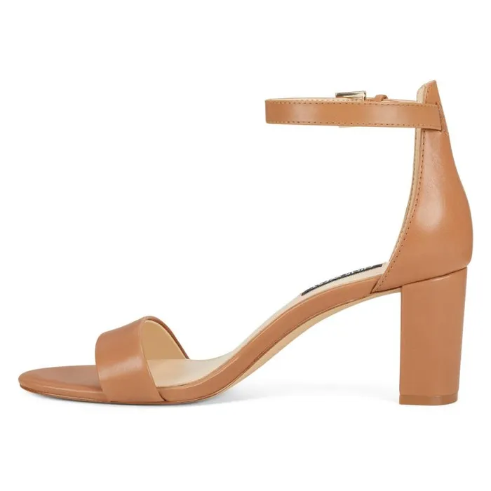 Nine West Sandals Women Pruce Ankle Strap Block Heel Sandals Natural Leather Nine West Sandals Women Pruce Ankle Strap Block Heel Sandals Natural Leather