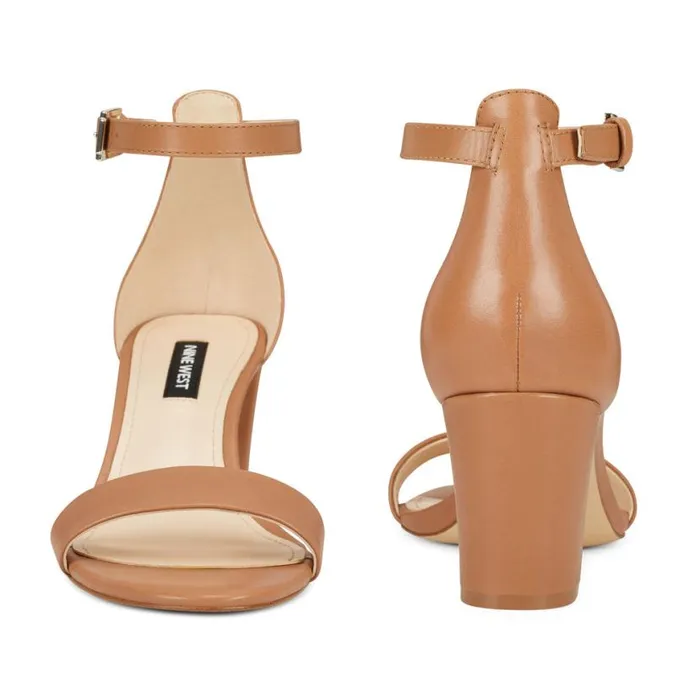 Nine West Sandals Women Pruce Ankle Strap Block Heel Sandals Natural Leather Nine West Sandals Women Pruce Ankle Strap Block Heel Sandals Natural Leather