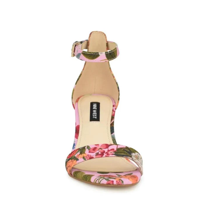 Nine West Sandals Women Pruce Ankle Strap Block Heel Sandals Pink Floral