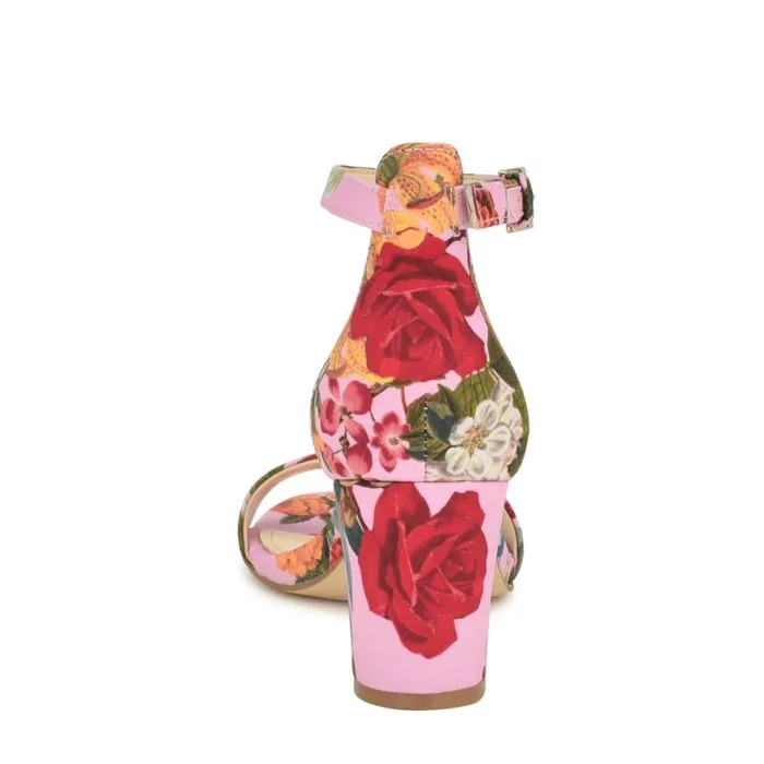 Nine West Sandals Women Pruce Ankle Strap Block Heel Sandals Pink Floral