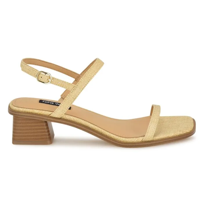 Nine West Sandals Women Purdy Block Heel Sandals Natural Raffia