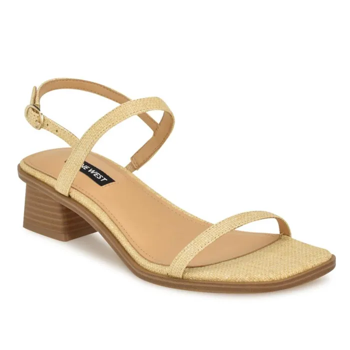 Nine West Sandals Women Purdy Block Heel Sandals Natural Raffia
