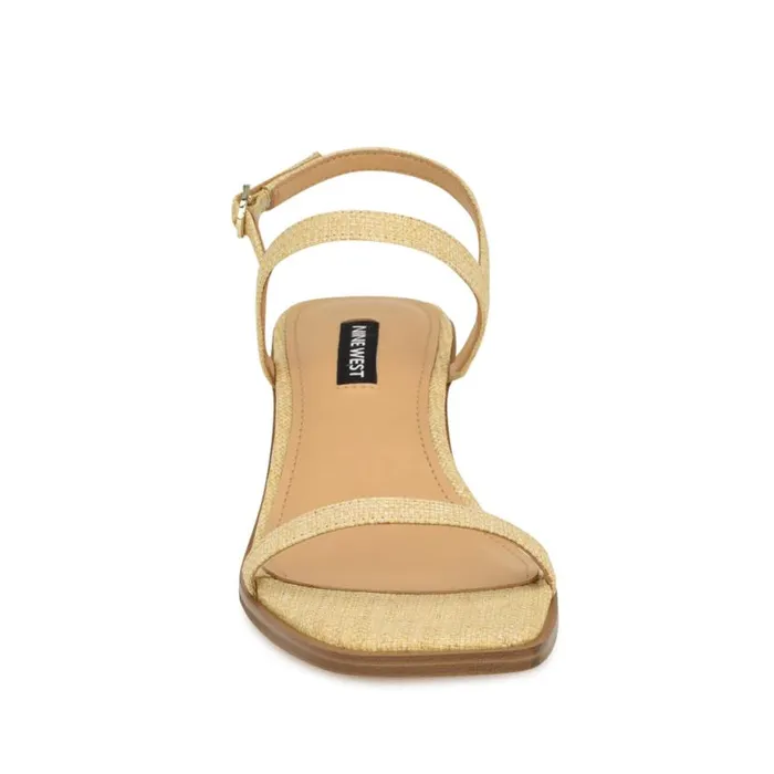 Nine West Sandals Women Purdy Block Heel Sandals Natural Raffia