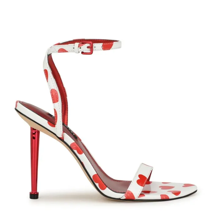 Nine West Sandals Women Reina Ankle Strap Sandals Valentine Heart Print