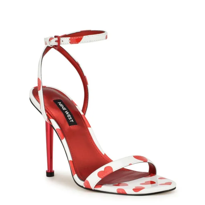 Nine West Sandals Women Reina Ankle Strap Sandals Valentine Heart Print