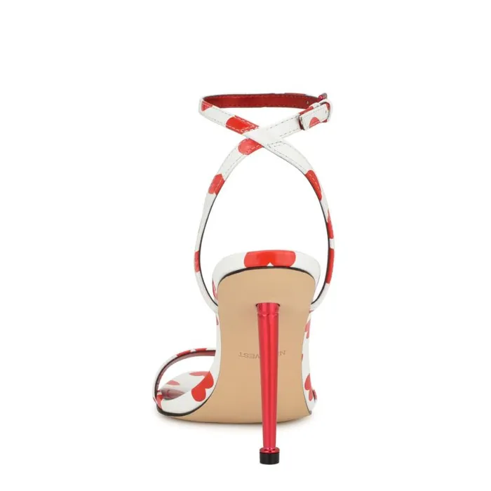 Nine West Sandals Women Reina Ankle Strap Sandals Valentine Heart Print