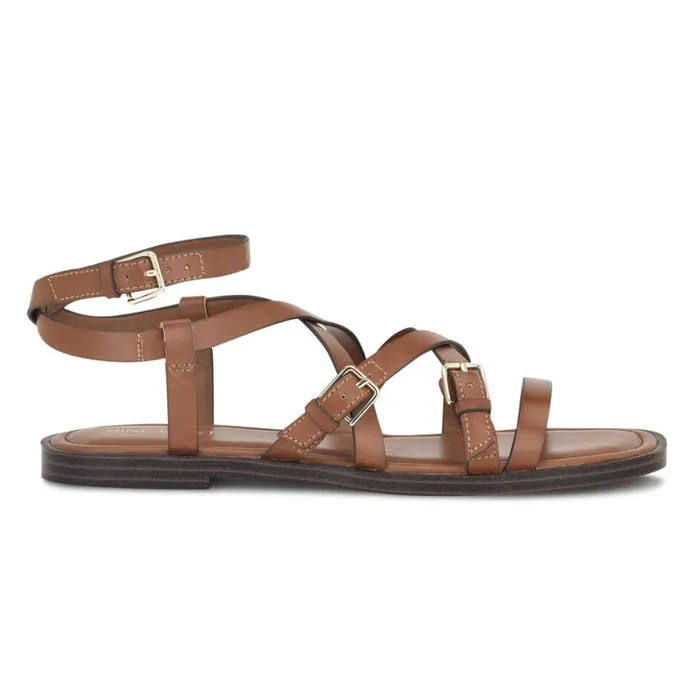 Nine West Sandals Women Rulen Flat Strappy Sandals Brown