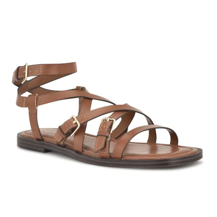 Nine West Sandals Women Rulen Flat Strappy Sandals Brown