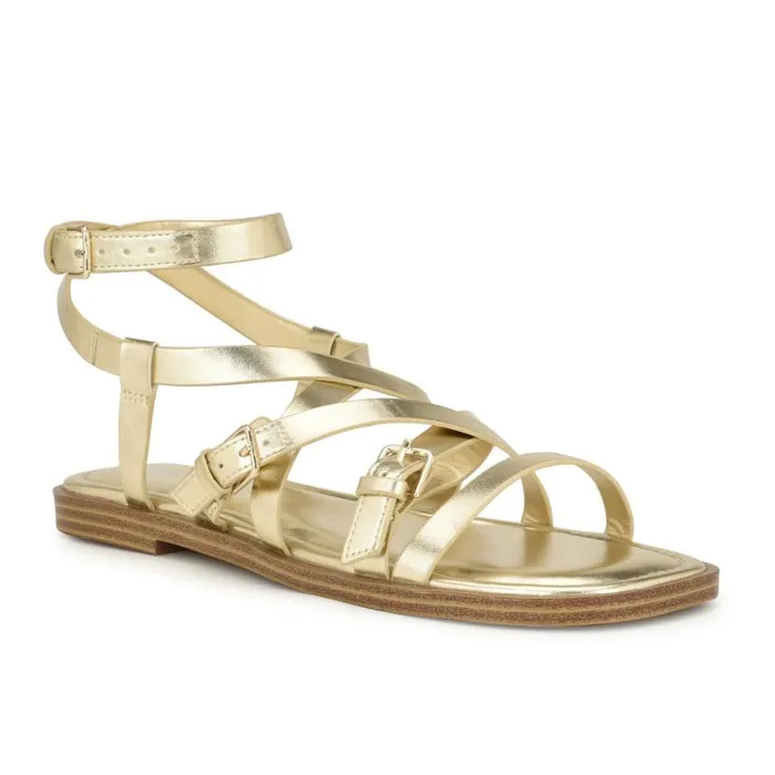 Nine West Sandals Women Rulen Flat Strappy Sandals Platino