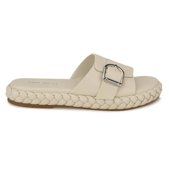 Nine West Sandals Women Shantel Casual Woven Footbed Sandals Chic Cream