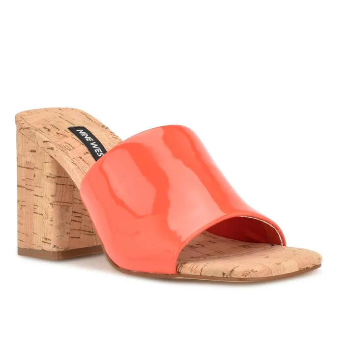 Nine West Sandals Women Teice Heeled Slide Sandals Orange Patent Nine West Sandals Women Teice Heeled Slide Sandals Orange Patent