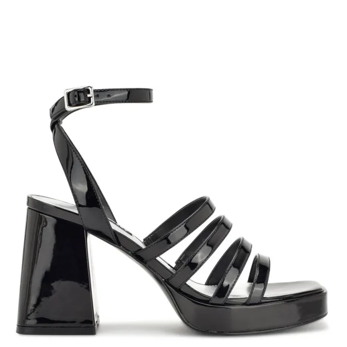Nine West Sandals Women Teriss Strappy Platform Sandals Black Patent