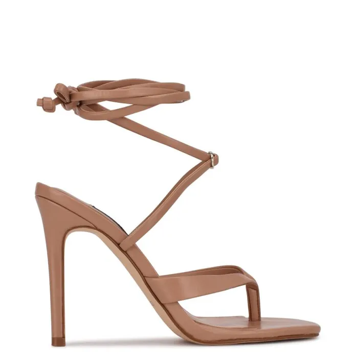 Nine West Sandals Women Terrie Ankle Wrap Heeled Sandals Nude