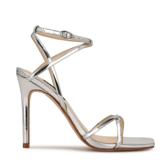 Nine West Sandals Women Tidle Ankle Strap Sandals Silver