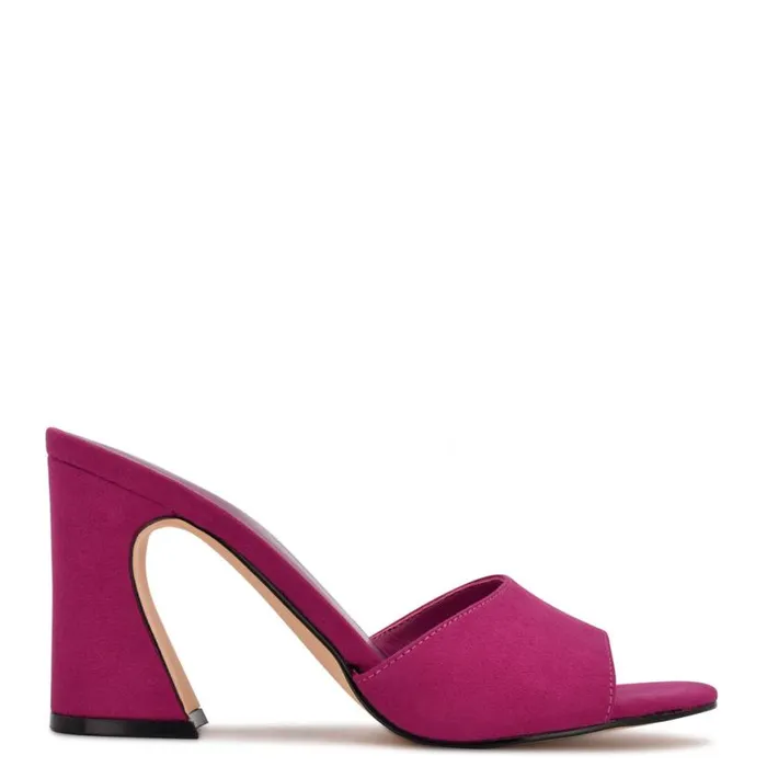 Nine West Sandals Women Unah Heeled Slide Sandals Dark Pink Suede