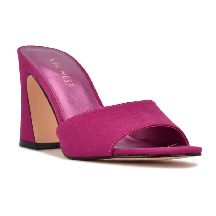 Nine West Sandals Women Unah Heeled Slide Sandals Dark Pink Suede Nine West Sandals Women Unah Heeled Slide Sandals Dark Pink Suede