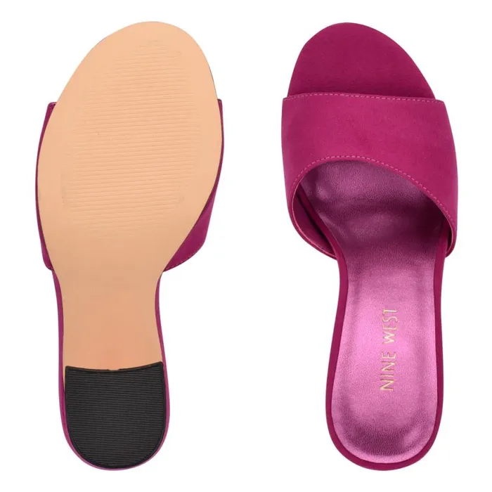 Nine West Sandals Women Unah Heeled Slide Sandals Dark Pink Suede Nine West Sandals Women Unah Heeled Slide Sandals Dark Pink Suede