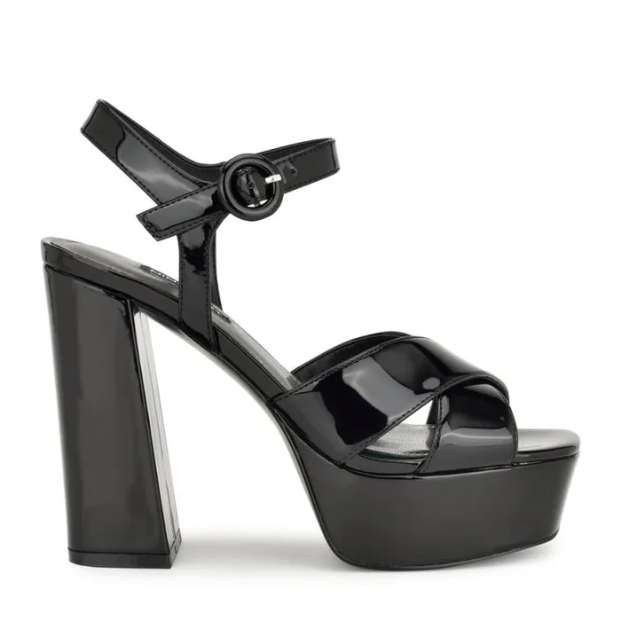 Nine West Sandals Women Vallen Strappy Platform Sandals Black Patent