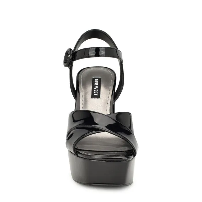 Nine West Sandals Women Vallen Strappy Platform Sandals Black Patent