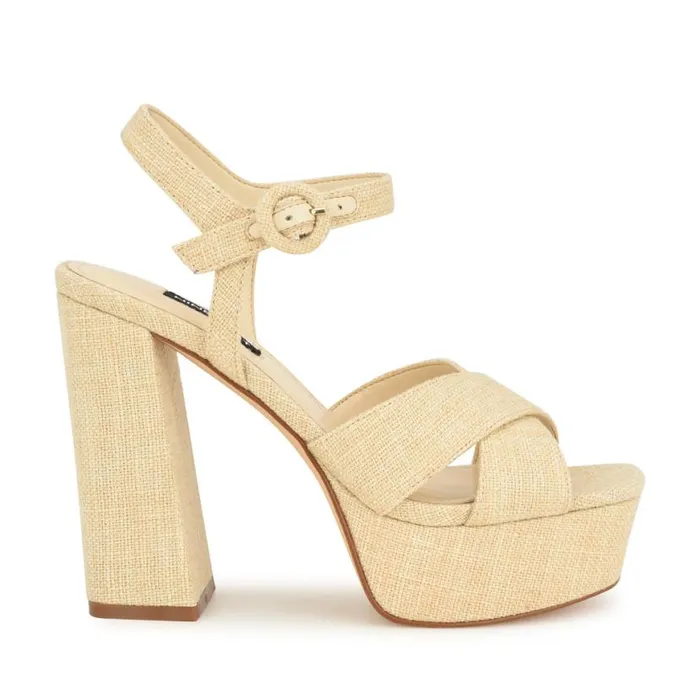 Nine West Sandals Women Vallen Strappy Platform Sandals Natural Raffia