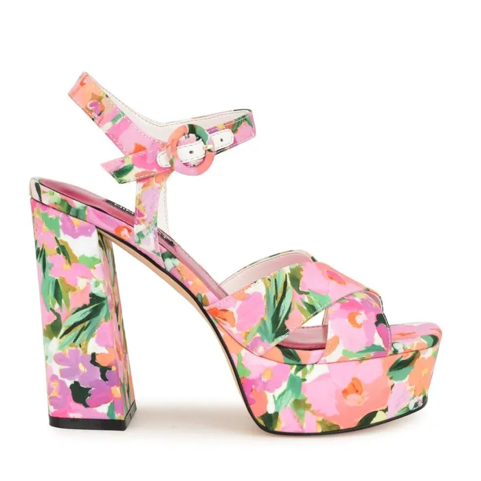 Nine West Sandals Women Vallen Strappy Platform Sandals Pink Floral