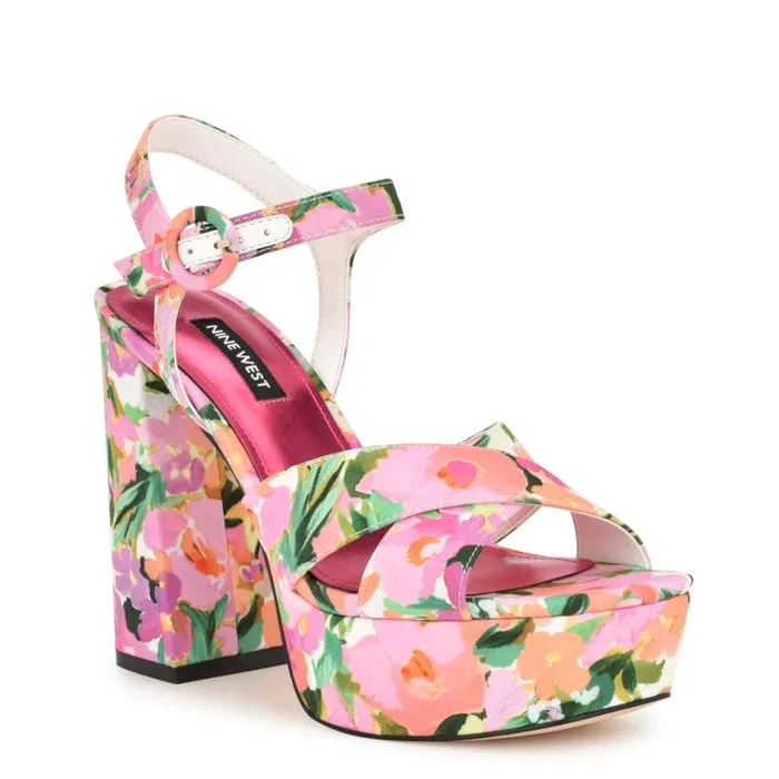 Nine West Sandals Women Vallen Strappy Platform Sandals Pink Floral Nine West Sandals Women Vallen Strappy Platform Sandals Pink Floral
