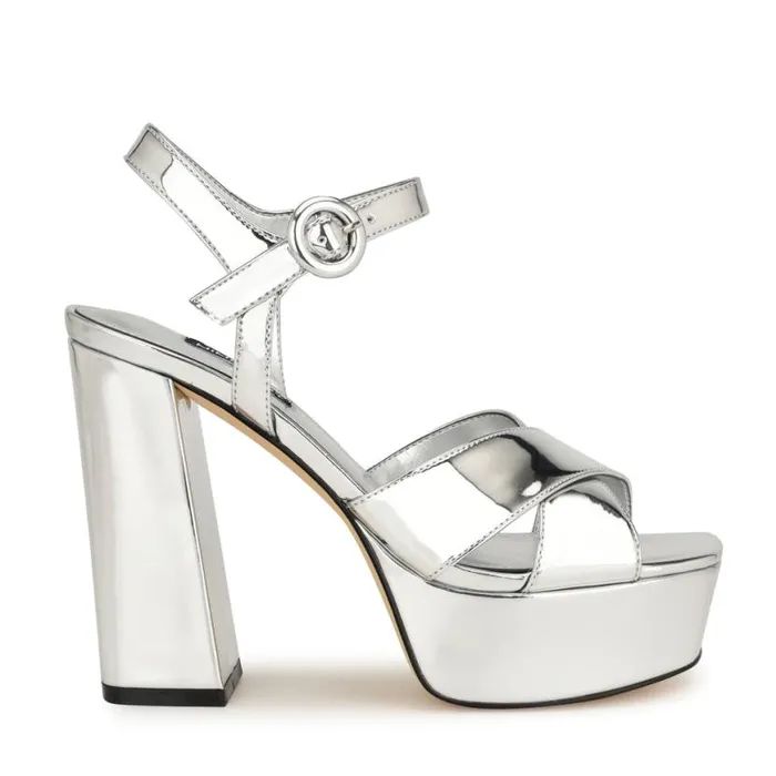 Nine West Sandals Women Vallen Strappy Platform Sandals Silver