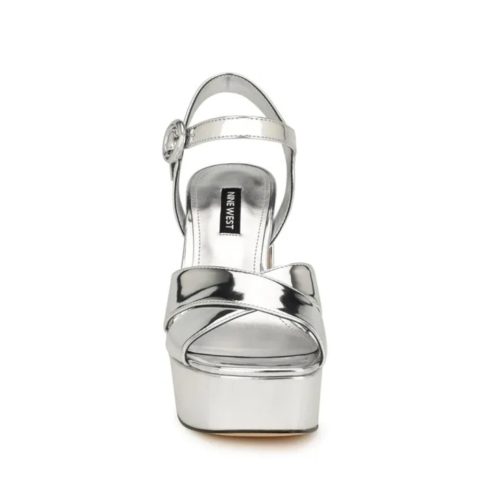 Nine West Sandals Women Vallen Strappy Platform Sandals Silver