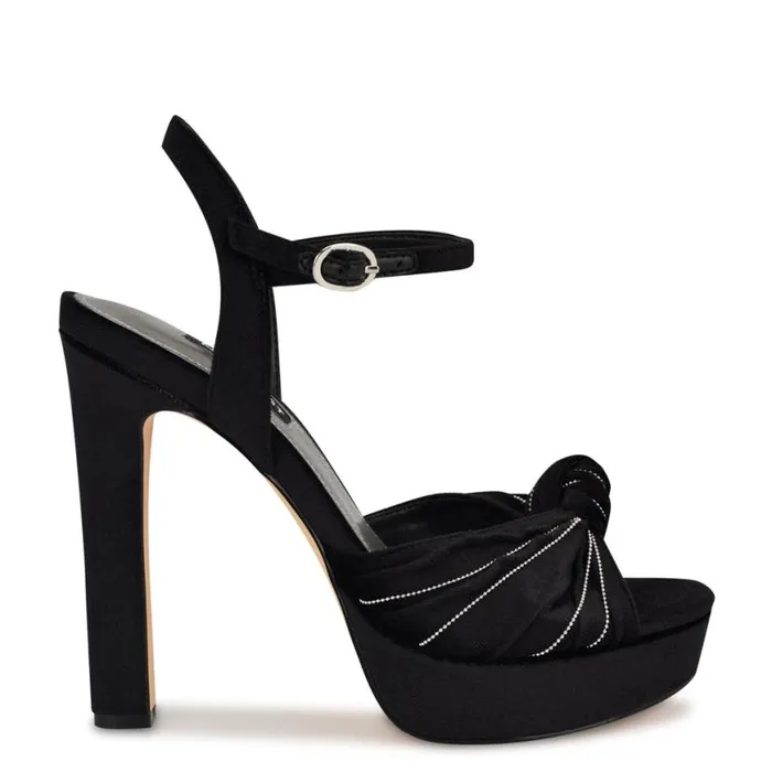 Nine West Sandals Women Winne Knotted Platform Sandals Black Velvet