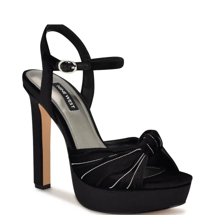 Nine West Sandals Women Winne Knotted Platform Sandals Black Velvet