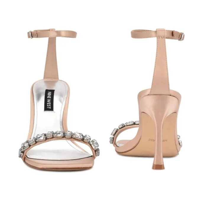 Nine West Sandals Women Yazmin Ankle Strap Dress Sandals Natural Satin Crystal Nine West Sandals Women Yazmin Ankle Strap Dress Sandals Natural Satin Crystal