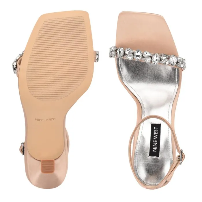 Nine West Sandals Women Yazmin Ankle Strap Dress Sandals Natural Satin Crystal Nine West Sandals Women Yazmin Ankle Strap Dress Sandals Natural Satin Crystal