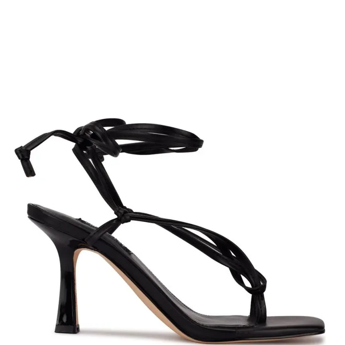 Nine West Sandals Women Yippie Ankle Wrap Heeled Sandal Black
