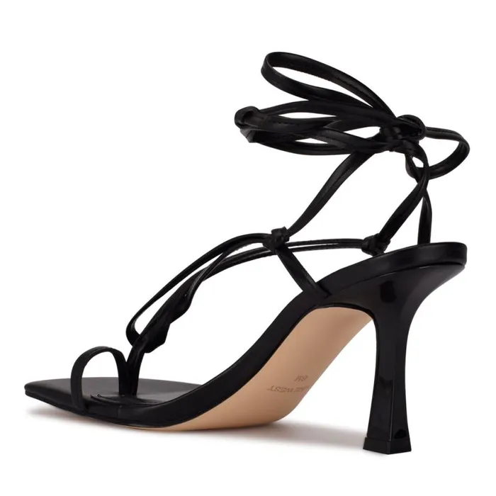 Nine West Sandals Women Yippie Ankle Wrap Heeled Sandal Black