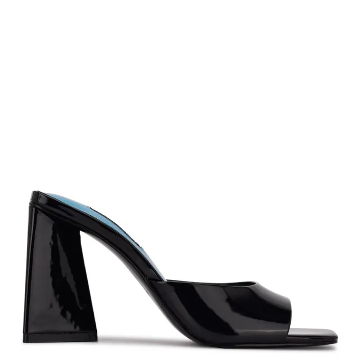 Nine West Sandals Women Yougo Heeled Slide Sandals Black Patent