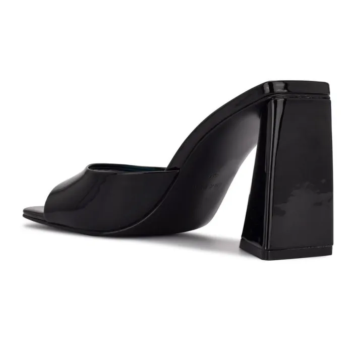 Nine West Sandals Women Yougo Heeled Slide Sandals Black Patent Nine West Sandals Women Yougo Heeled Slide Sandals Black Patent